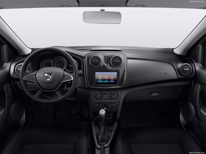 Interior view of the 2018 Dacia Sandero manual diesel rental car in Saranda by EasyGo.